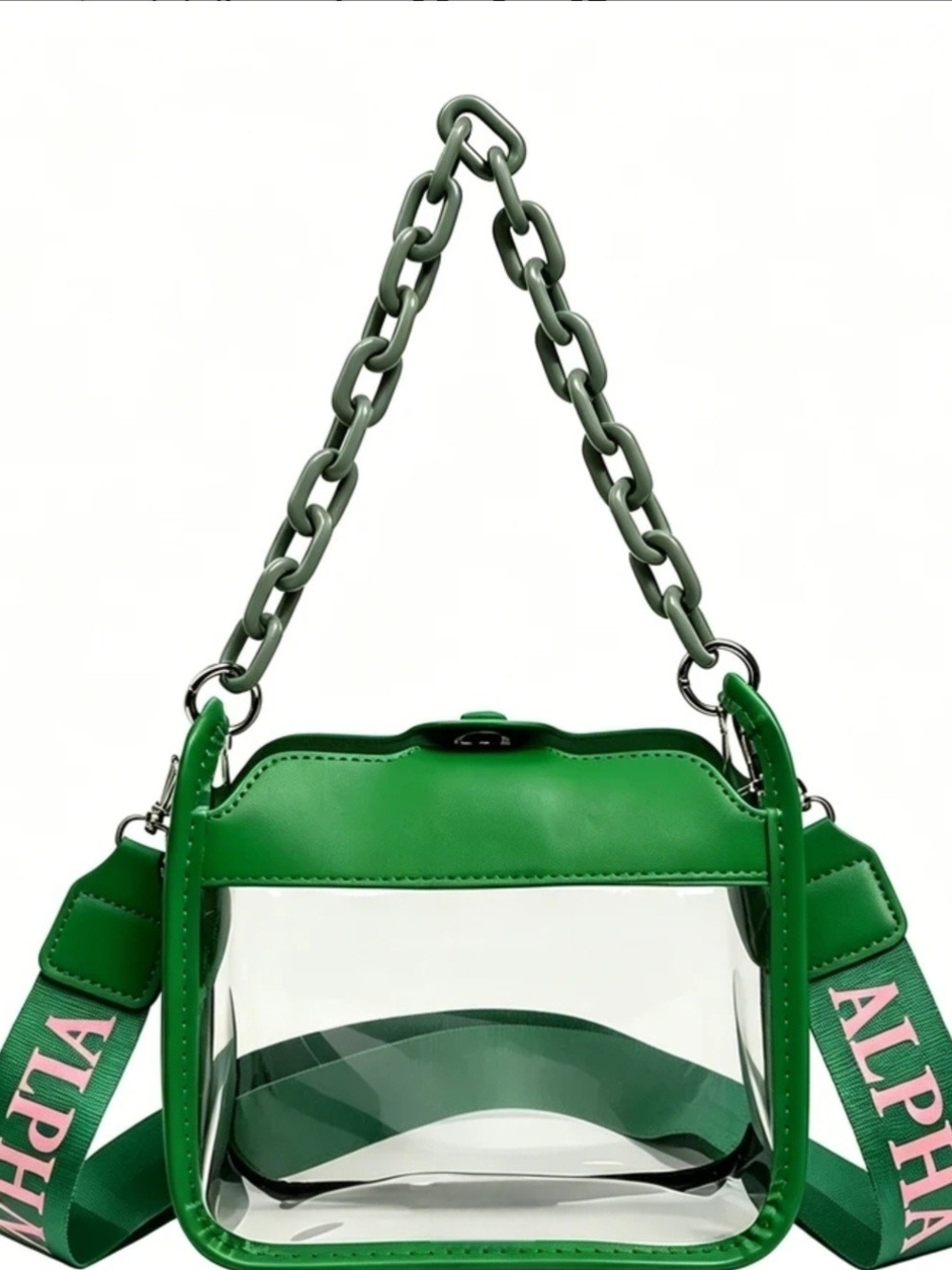 Clear Green Crossbody Bag with Green Alpha Kappa Alpha Strap